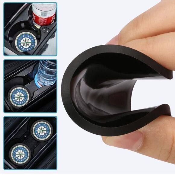 MLB Seattle Mariners car cup Coasters in black Set of 2 NWT - Picture 2 of 7